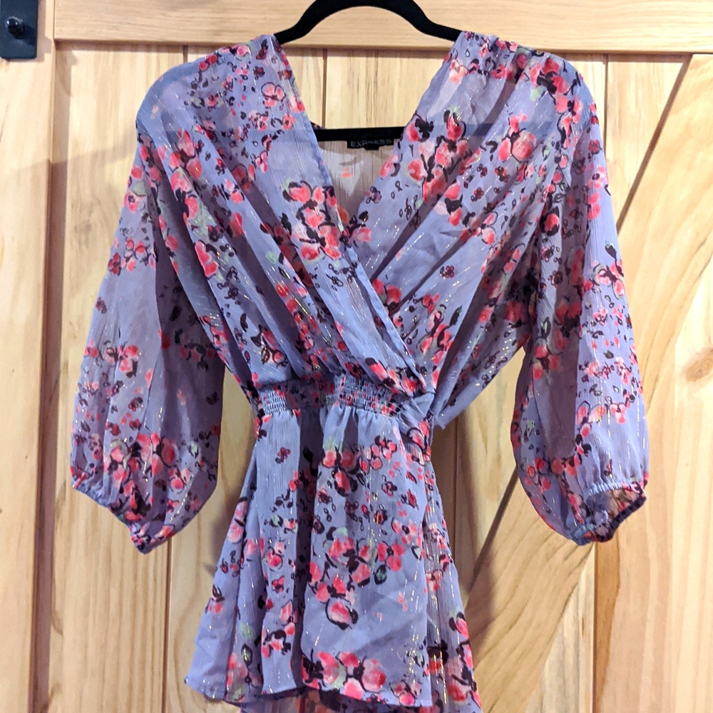 Express Sheer Purple Floral Blouse